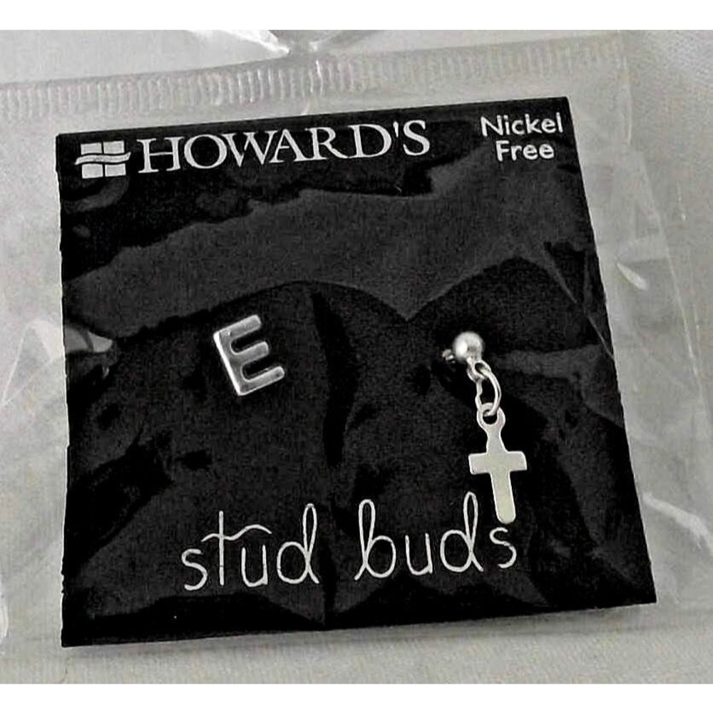 Cross Earrings Stud Buds Initial E Pierced Jewelry Howards Nickel Free Small NEW